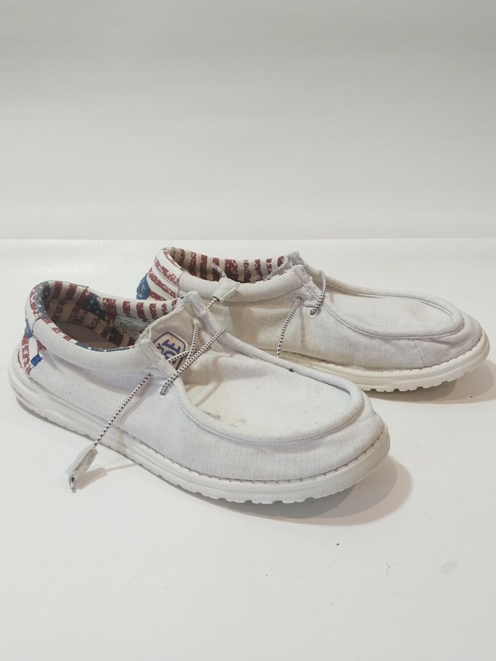 Hey Dude Shoes Mens 11 Wally Patriotic Americana USA Flag Off White Casual